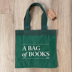 Barnes & Noble A Bag of Books tote bag green text reading 'A BAG of BOOKS' 'B&N'
